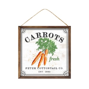 Fresh Carrots Peter Cottontail Sign, Easter Wall Art, Plaque, Square, 10&quot; Square, Paper Board