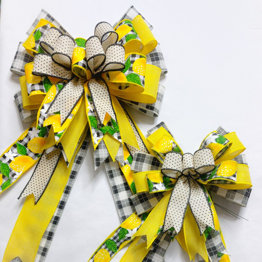 Lemons With Dots, Check and Yellow Wreath Bow - Etsy