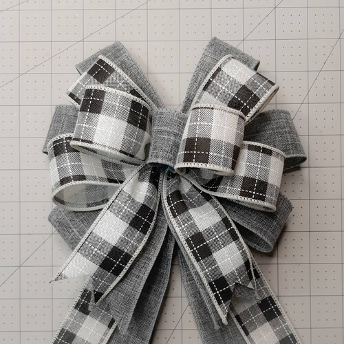 Wreath Bow Black and White Plaid Gray Linen Etsy
