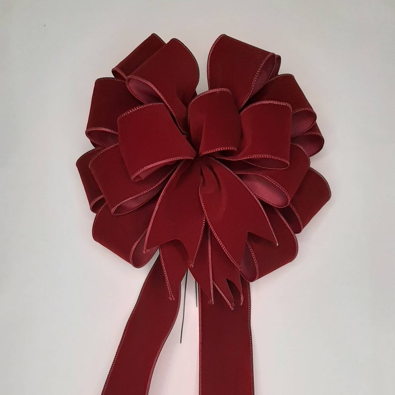 Christmas Bow Wreath Bow Burgundy Velvet Outdoor Velvet Etsy