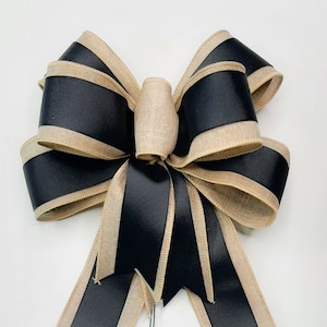 Black Grosgrain and Beige Linen Bow