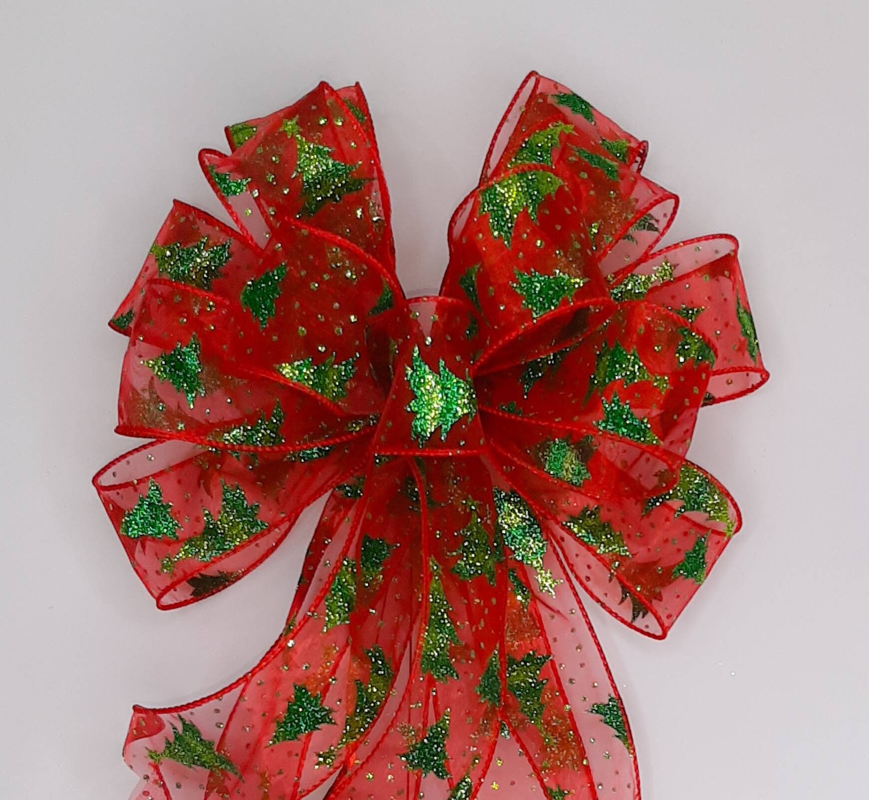 Christmas Bow Wreath Bow Sheer Red Metallic Green Christmas Etsy UK