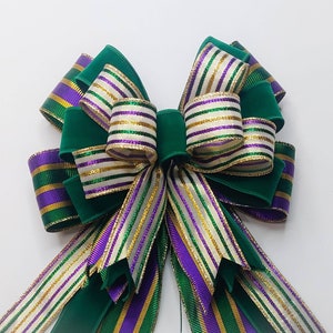 Spring Bows - Mardi Gras Bows - Wired Mardi Gras Shimmering Stripes Bow 8  Inch