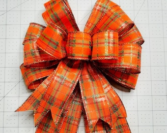 Fall Wreath Bow, Pumpkin Orange Plaid