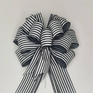 Cabana Stripes Black and White on Satin Bow