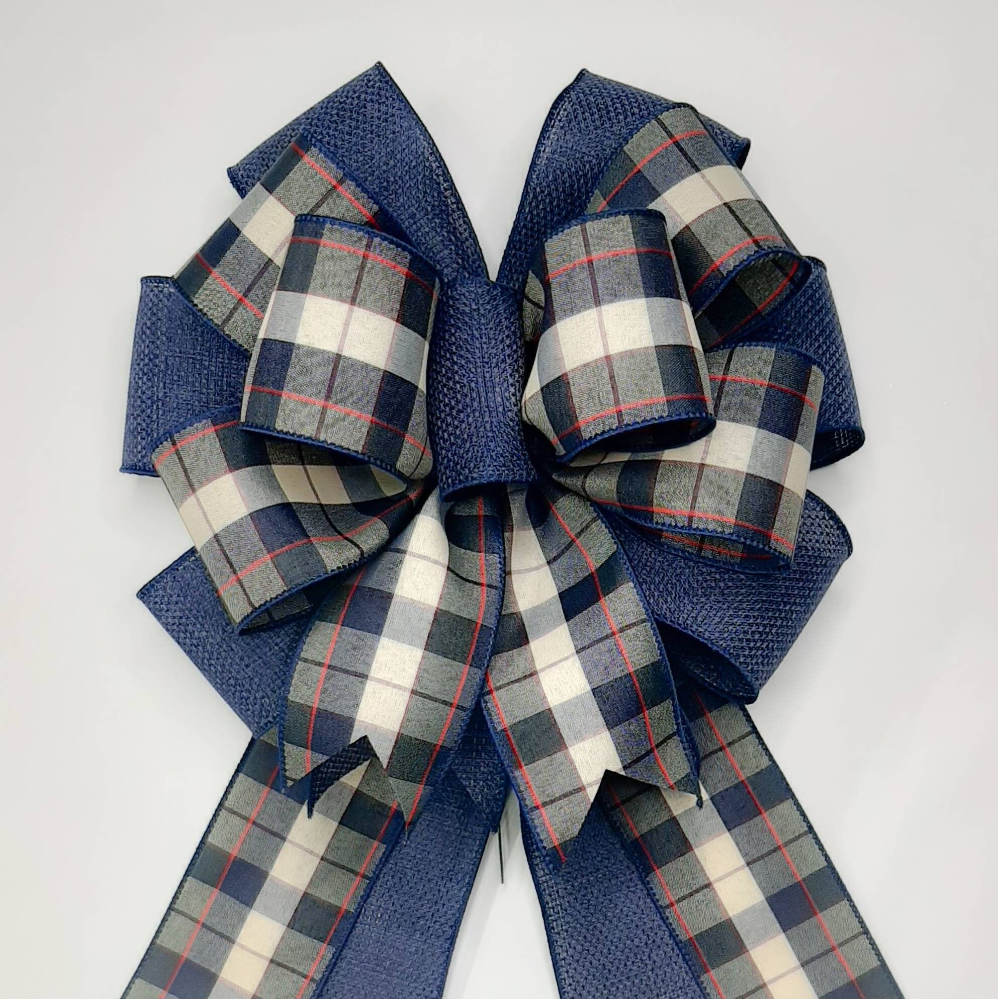 Holiday Bow Blue Plaid with Metallic Denim Blue Christmas Bow Wreath Bow Holiday Bow Blue Plaid with Metallic Denim Blue Christmas Bow Wreath Bow