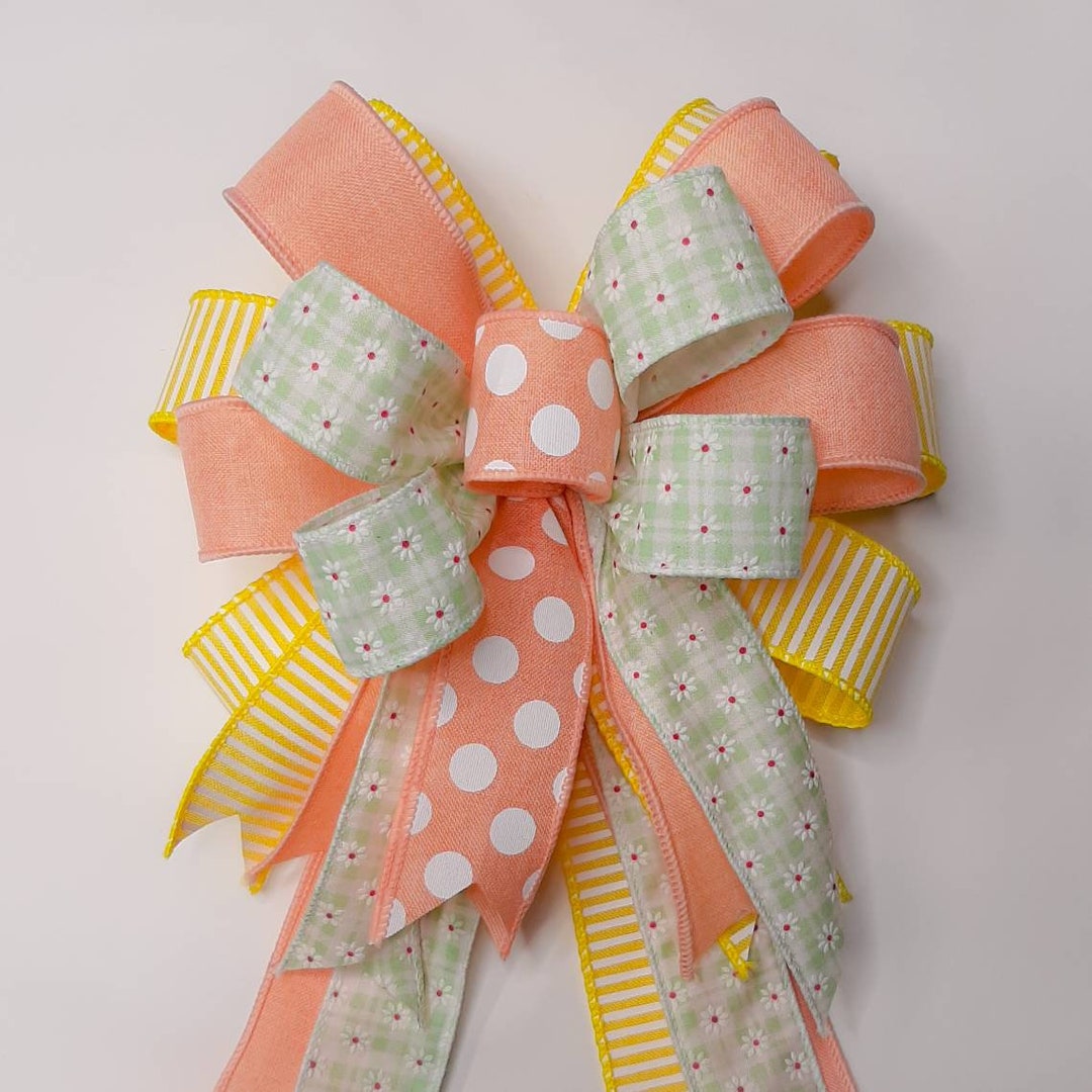 Spring Bow, Mint Green Gingham With Flower Print, Yellow - Etsy