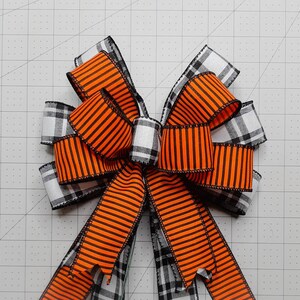 Wreath Bow, Halloween, Black and White Plaid, Orange and Black Stripe