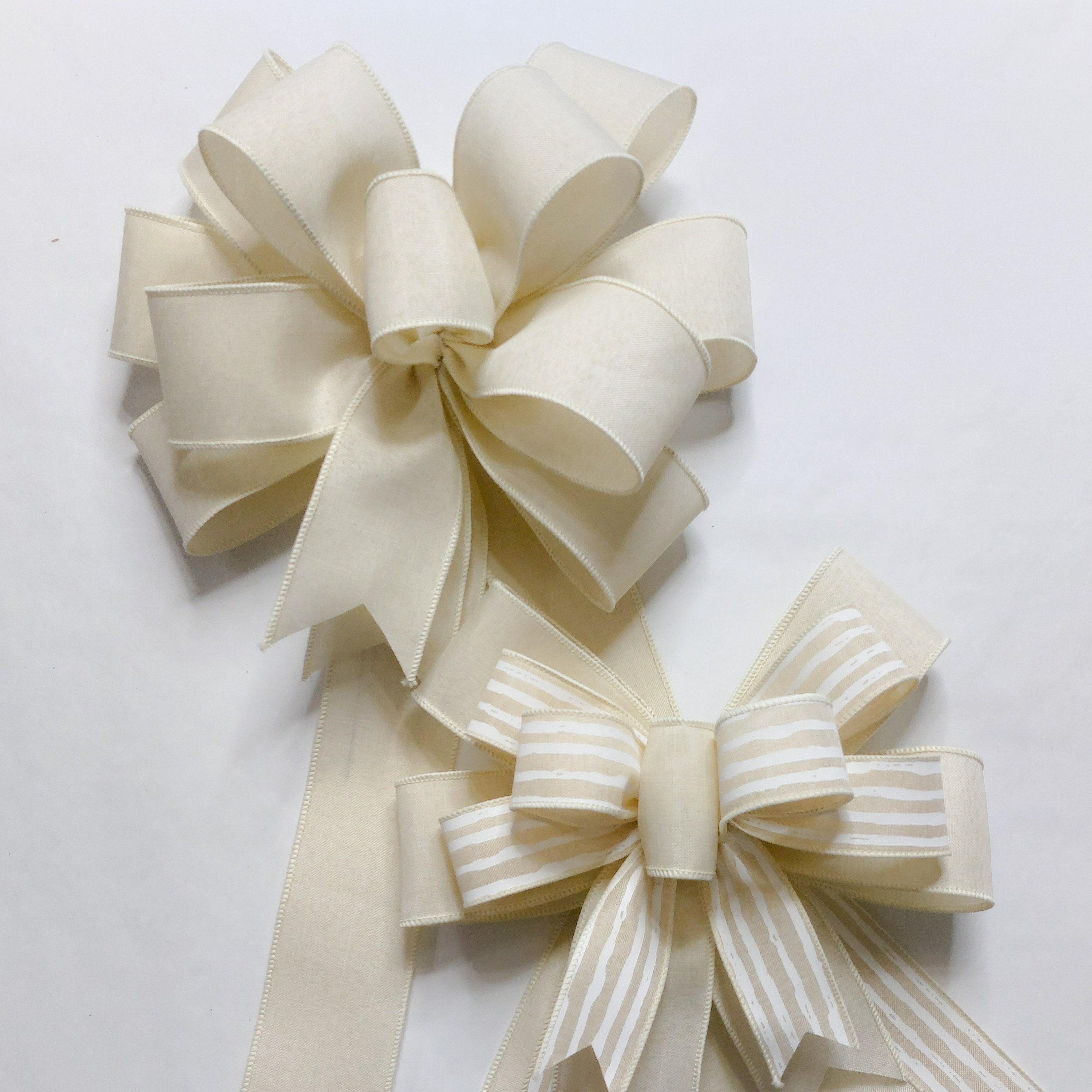 Luxury White Velvet Tie on Christmas Tree Bows 5 Inches Wide 1/3 or 6 Bows  Packs 