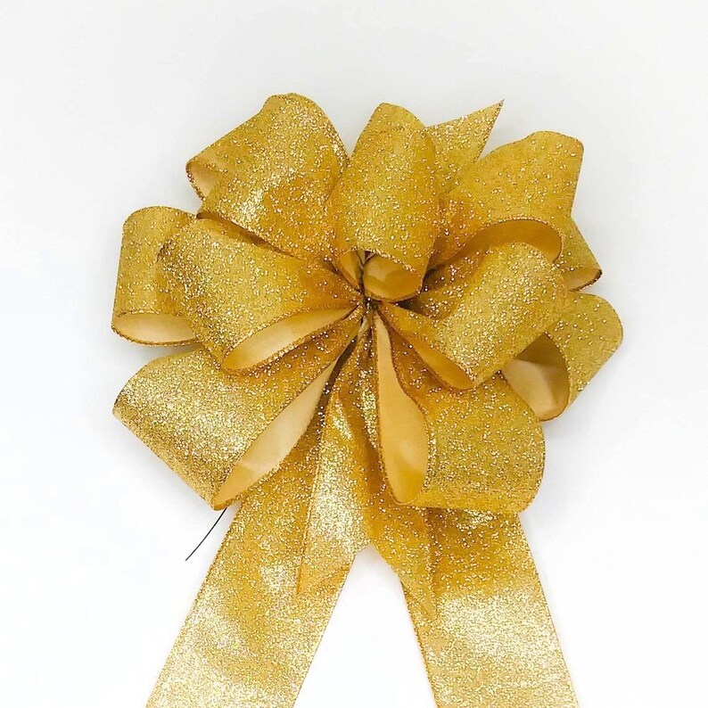 Christmas Bow Wreath Bow Gold Metallic Glitter Etsy