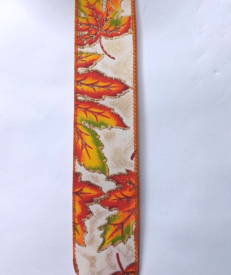 Maple Ribbon Coord Maple Leaves Ribbon, Autumn, Gold Glitter, Ivory/orange/green/yellow ...