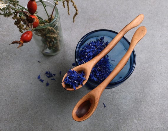 Handmade Plum Wood Dessert Spoon – Unique Chocolate Brown Natural Wood Spoon