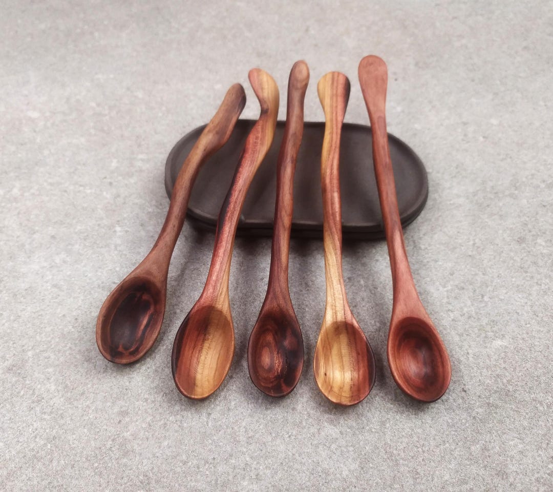 Hand Carved Wooden Teaspoon, Plum & Cherry Wood Spice Spoon - Etsy
