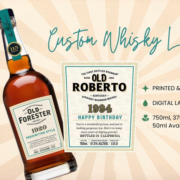 Custom Old Forester Label Bottle, Custom Whiskey Label, Bourbon Whiskey Label, Bourbon Whiskey Birthday Label, Bourbon Groomsman Label