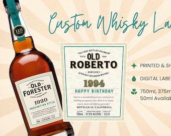 Custom Old Forester Label Bottle, Custom Whiskey Label, Bourbon Whiskey Label, Bourbon Whiskey Birthday Label, Bourbon Groomsman Label