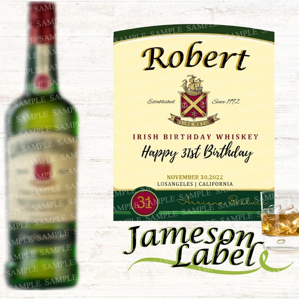 Custom Whiskey Label, Personalized Irish Whiskey Label, Birthday Whiskey gift, Father Day Gift, Groomsmen Whiskey, Printable Whiskey Label