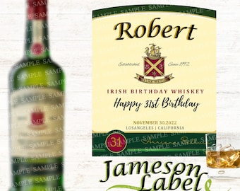 Custom Whiskey Label, Personalized Irish Whiskey Label, Birthday Whiskey gift, Father Day Gift, Groomsmen Whiskey, Printable Whiskey Label