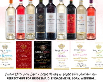 Custom Birthday Wine Label, Personalized Champagne Liquor Label, Bridesmaid gift Idea, Bridesmaid Champagne, Custom Stella Wine Label