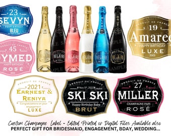 Custom Champagne Label, Personalized Champagne Liquor Label, Bridesmaid Favor Idea, Custom Belaire Champagne, Engagement Gift, Wedding Gift