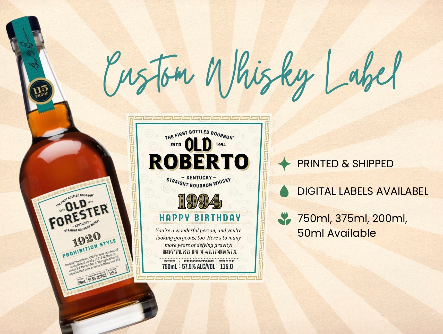 Custom Old Forester Label Bottle, Custom Whiskey Label, Bourbon Whiskey ...