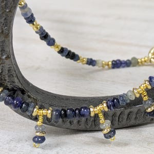 Blue Turmaline of a Kind Necklace, Natural Gemstones and Gold Components, 16 inches long extendable length