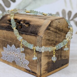 Aquamarine One of a Kind Necklace made with Natural Gemstones and Gold Components, 16 inches long extendable length