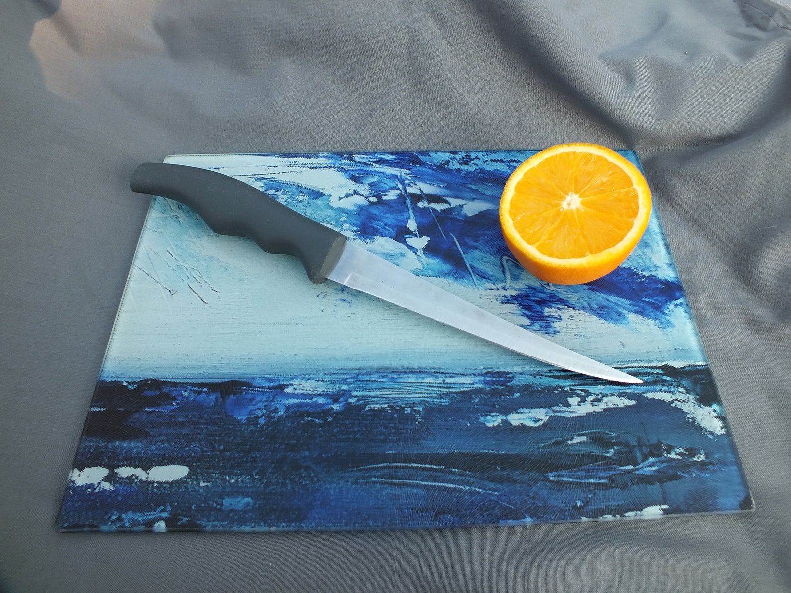 Colourful Blue Glass Cutting Boards Textured Heat and Scratch Resistant