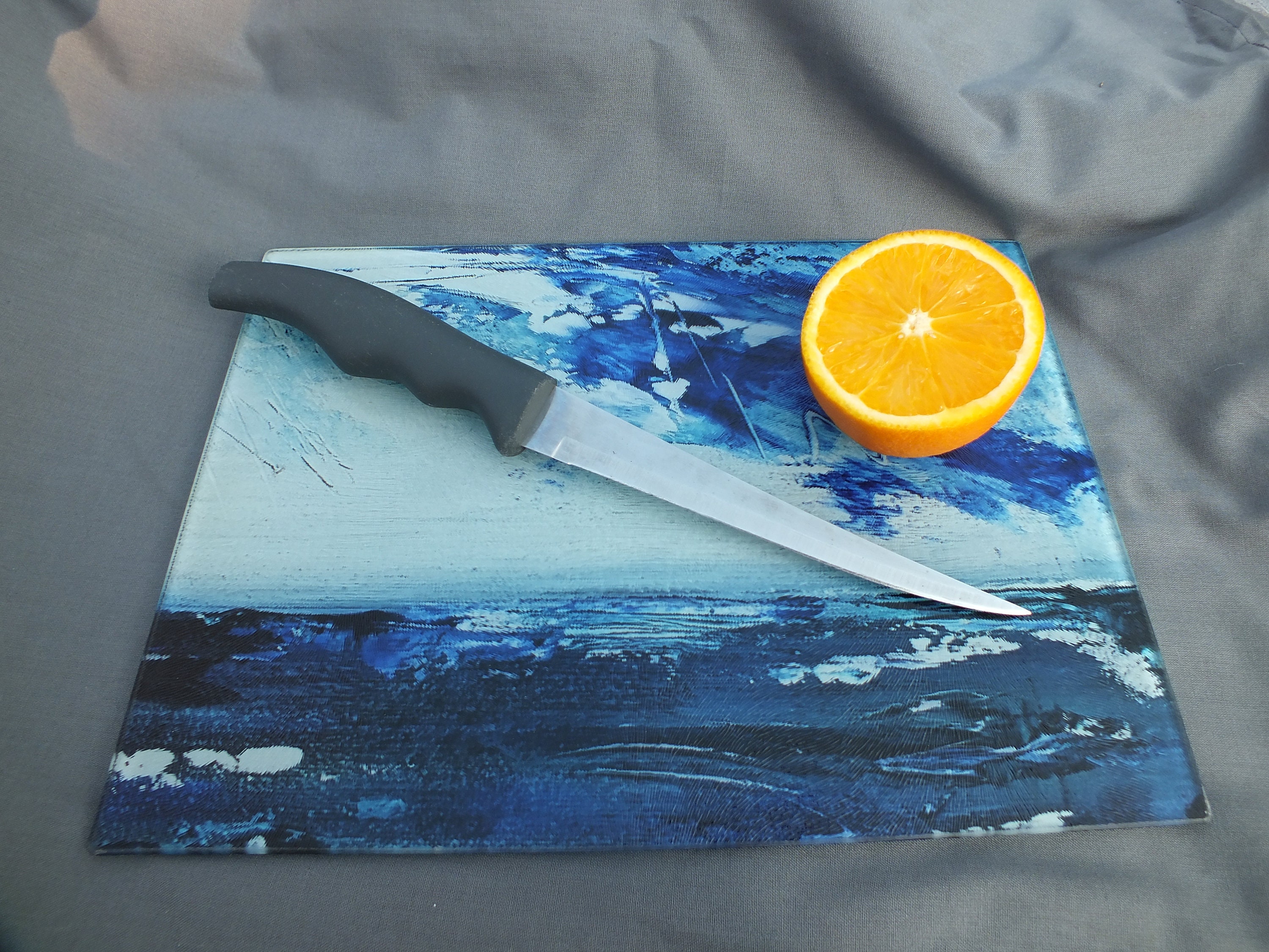 Colourful Blue Glass Cutting Boards Textured Heat and Scratch Resistant