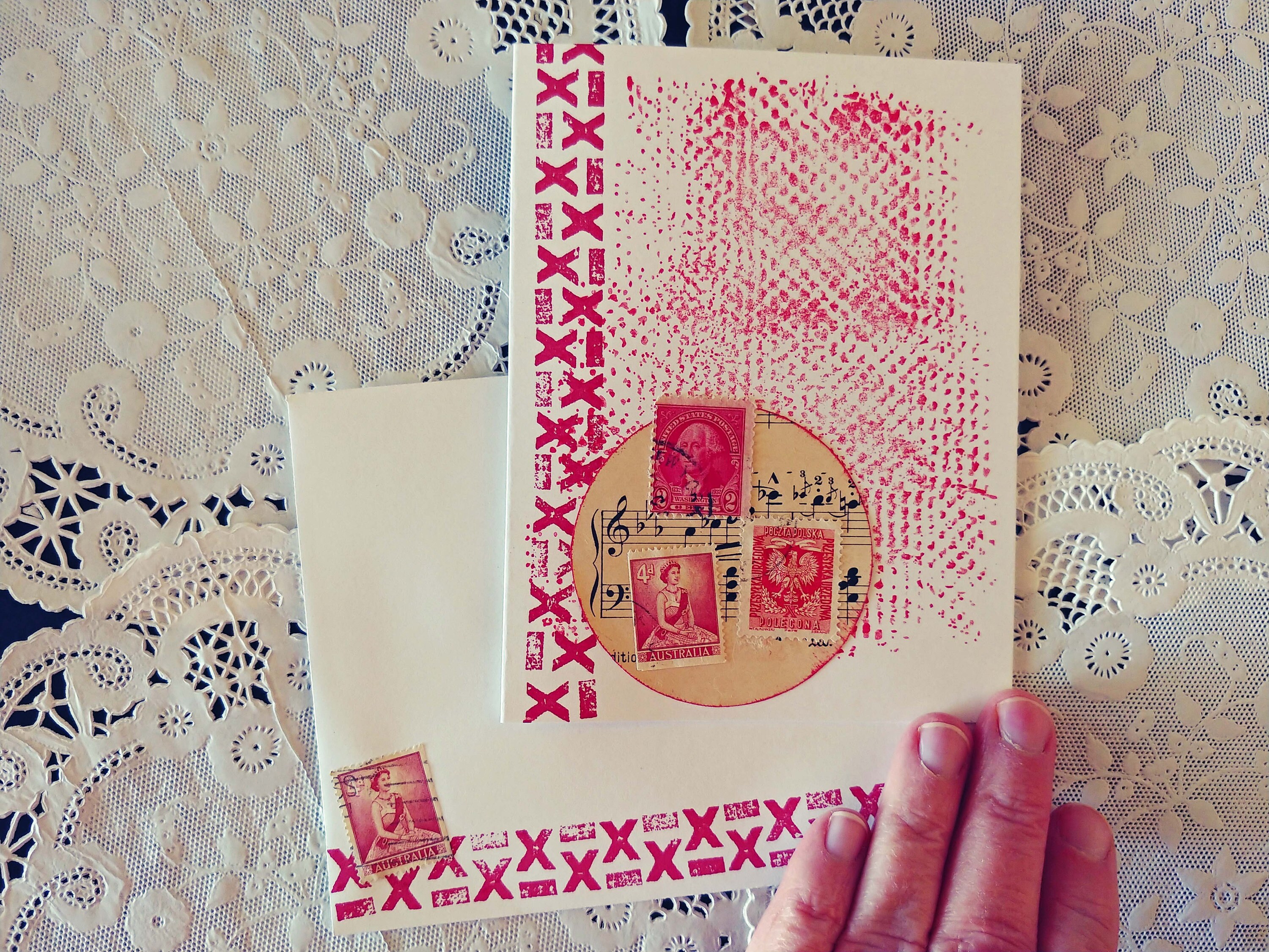 Red Postage Stamp Greeting Cards Set of Five Etsy