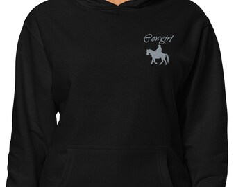 Sudadera con capucha de vaquera, suéter de vaquera, sudadera con capucha occidental, sudadera con capucha ecuestre, sudadera con capucha de equitación, suéter de equitación, suéter ecuestre, jinete occidental
