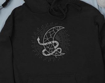 Sudadera Luna y Serpiente, Sudadera Mujer, Sudadera Alt, Sudadera Goth, Sudadera Hombre, Suéter Alt, Suéter Goth, Sudadera Serpiente, Sudadera Luna