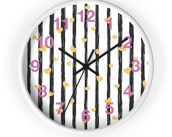 Reloj de pared rosa, Reloj para niños, Reloj para niños, Reloj para guardería, Reloj para niñas, Reloj rosa, Reloj de corazón