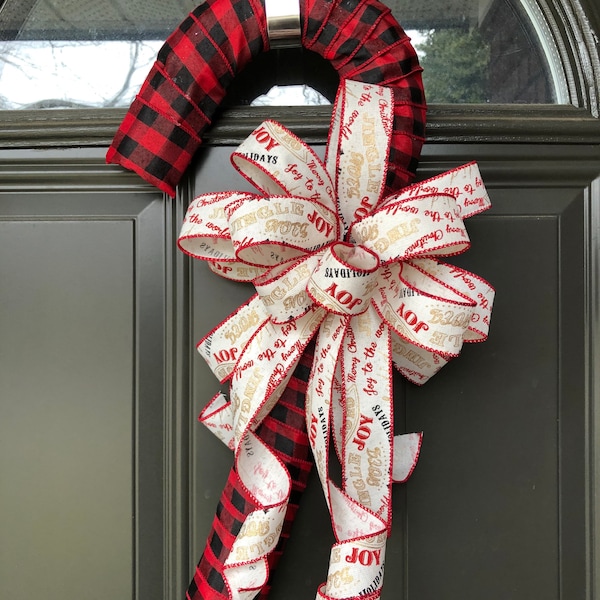 Christmas candy cane buffalo plaid decor,Primitive Candy cane decoration,Farmhouse Christmas indoor outdoor candy cane wreath