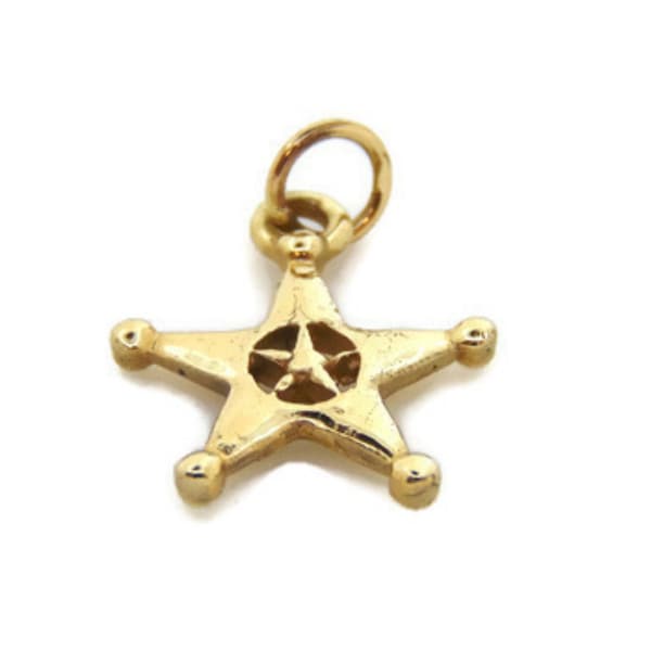 Sheriff Star Badge Charm Pendant Yellow Gold