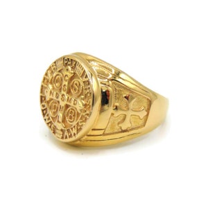 Saint Benedict Signet Yellow Gold Ring
