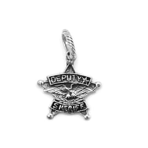 Deputy Sheriff Badge Law Police Officer Charm Pendant .925 Sterling Silver