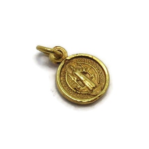 Saint Benedict (San Benito) Small Medal Charm Pendant Yellow Gold