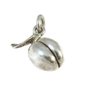 3D Peach fruit Pendant Charm with leaf .925 Sterling Silver.