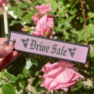 Drive Safe Embroidered Jet Tag, Double Sided Waterproof, Keychain, Car Accessories, Cute Car Decorations