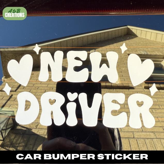 New Driver Bumper Sticker, Groovy Y2K Car Decal - Etsy