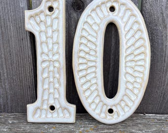 Handmade Pearl White Ceramic House Numbers - Address Sign