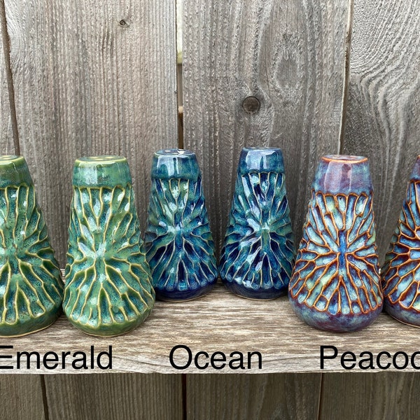 Made to order handmade salt and pepper shakers, colorful pottery, handmade ceramic pottery, salt and pepper