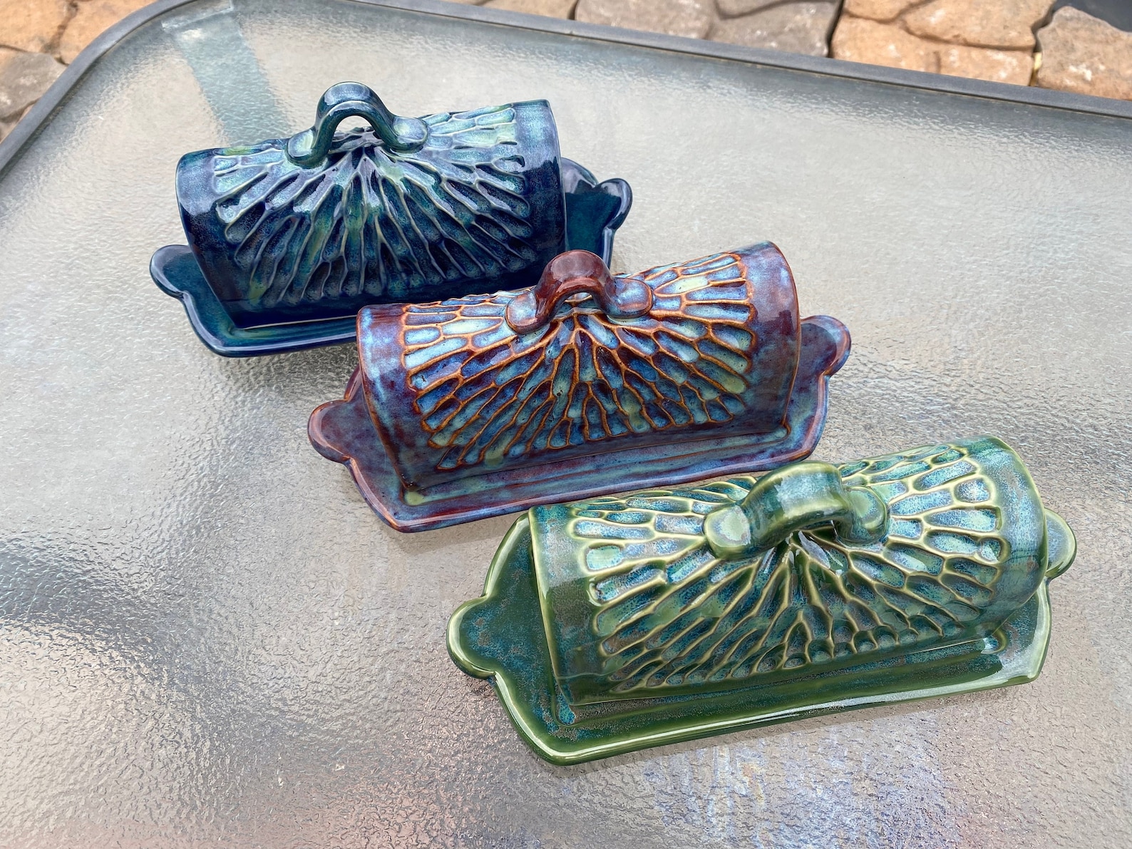 Handmade butter dish with lid - dragon