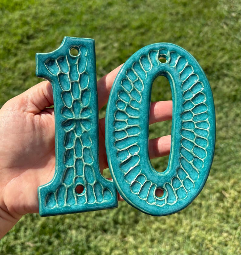 Handmade Ceramic House Numbers: Stoneware Tile Address, Turquoise - Etsy