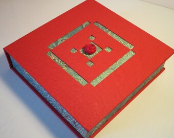 Large square red paper linen napkin serviette box holder lid modern contemporary modern art deco geometrical artistic design