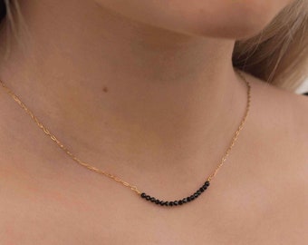 Black Spinel Necklace Delicate Gold Filled Handmade Jewelry, Delicate Gold Choker, Gemstone Necklace, Gift for Best Friend, Gift for Her