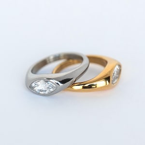 Marquise Signet Ring: Non Tarnish Waterproof, Chunky Statement Ring Gold and Silver Plated, Gifts for Women