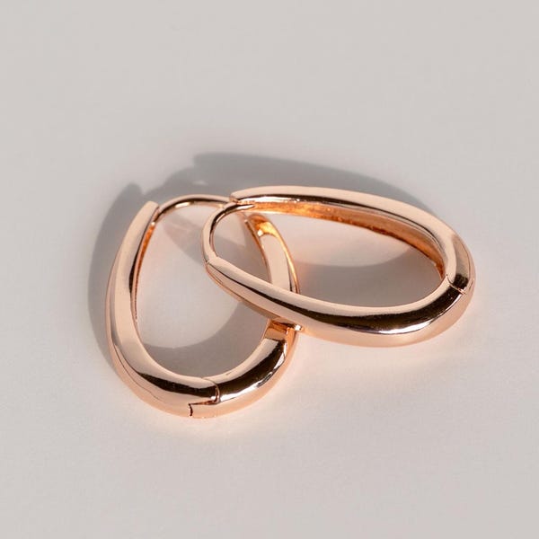 Pendientes de aro grandes de oro rosa, pendientes ovalados únicos y llamativos, pendientes gruesos para mujer, regalos de cumpleaños para tu mejor amiga.