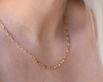 Paperclip Gold Chain Layering Necklace, Gold filled customized choker, Delicate Jewelry