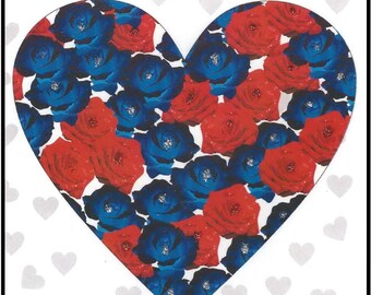 Mother's Day Greeting Card - Red & Blue Roses in Heart